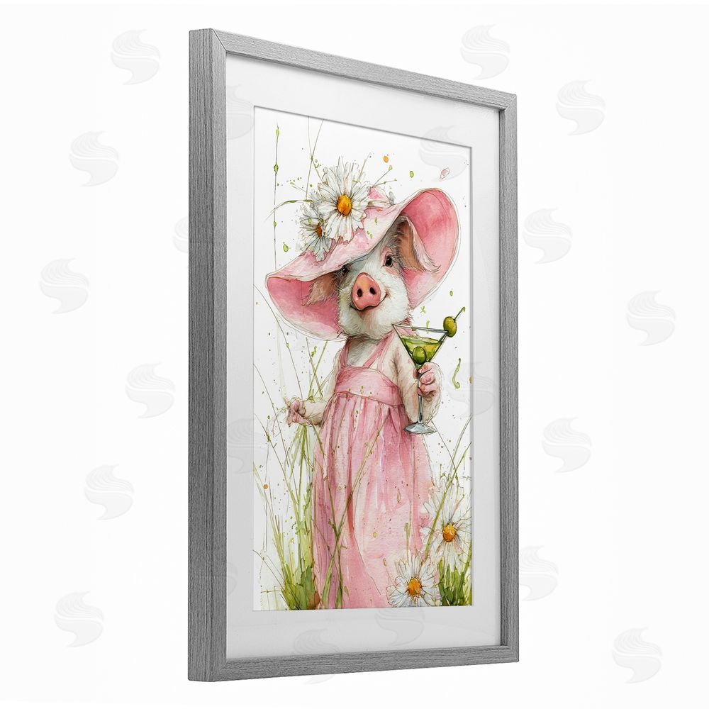 Tina LeCour Dirty Martini Daisy Piglet Gray Framed Print Under Glass Wall Art