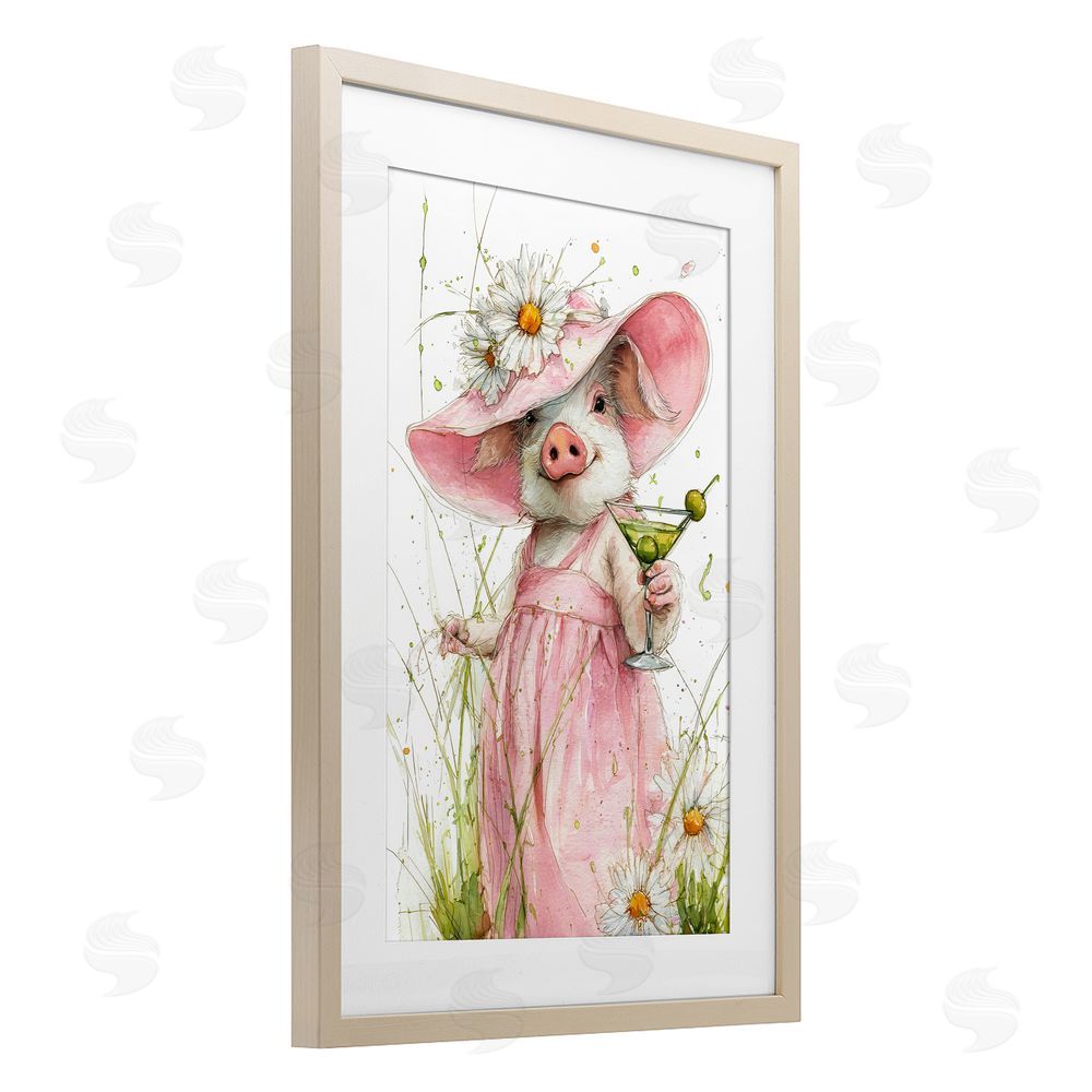 Tina LeCour Dirty Martini Daisy Piglet Brown Framed Print Under Glass Wall Art