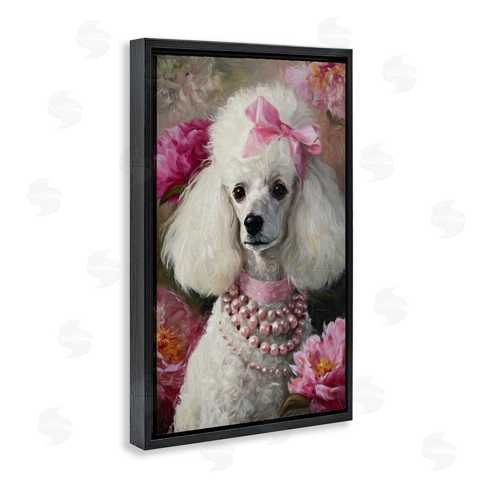 Tina LeCour Petals & Pearls Poodle Black Floating Frame Canvas Wall Art Print