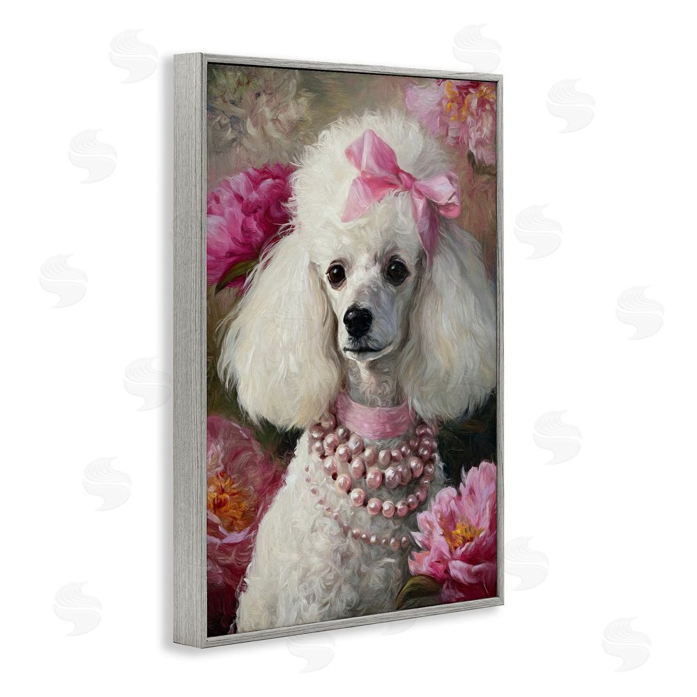 Tina LeCour Petals & Pearls Poodle Gray Framed Giclee Wall Art Print