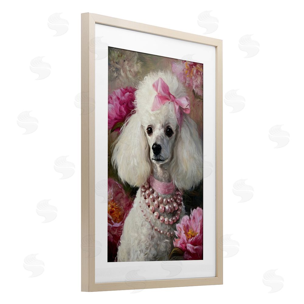Tina LeCour Petals & Pearls Poodle Brown Framed Print Under Glass Wall Art