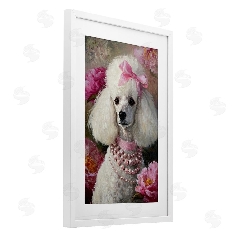 Tina LeCour Petals & Pearls Poodle White Framed Print Under Glass Wall Art