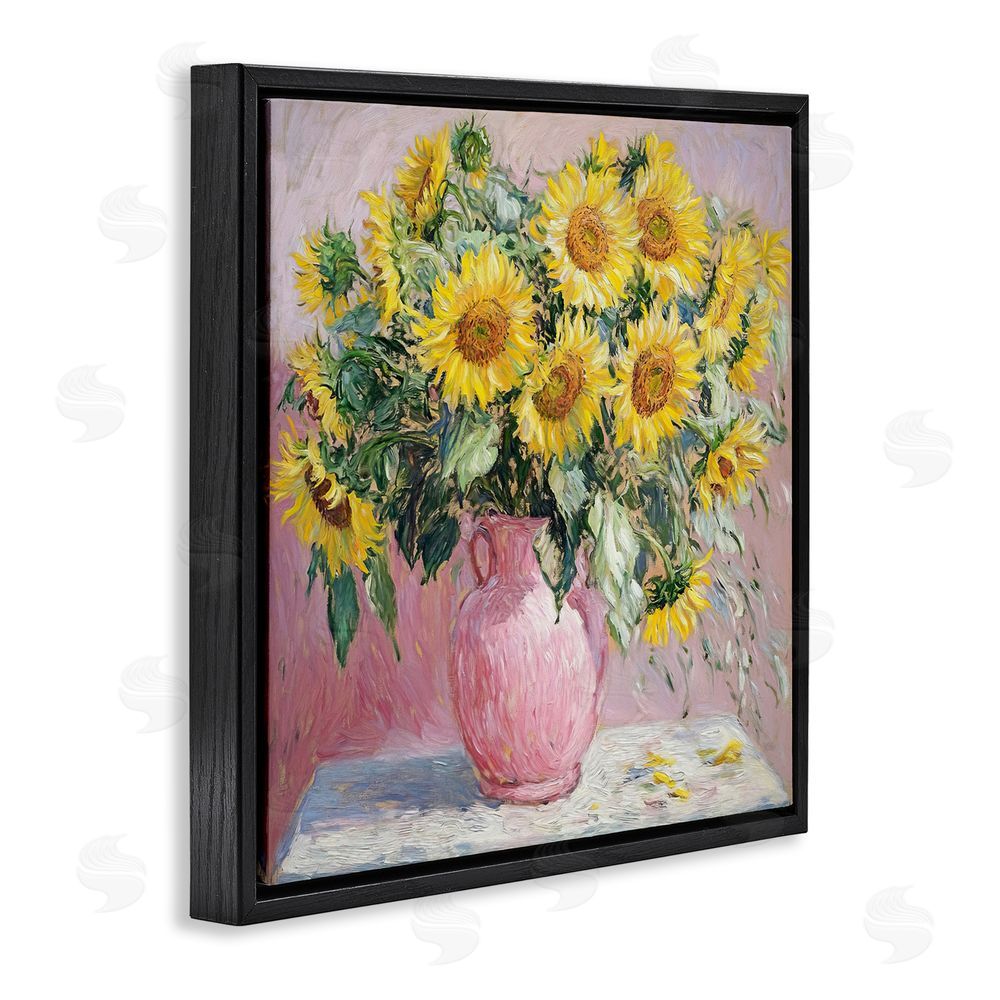 Tina LeCour Sunflowers In Pink Vase Impression Black Floating Frame Canvas Wall Art Print