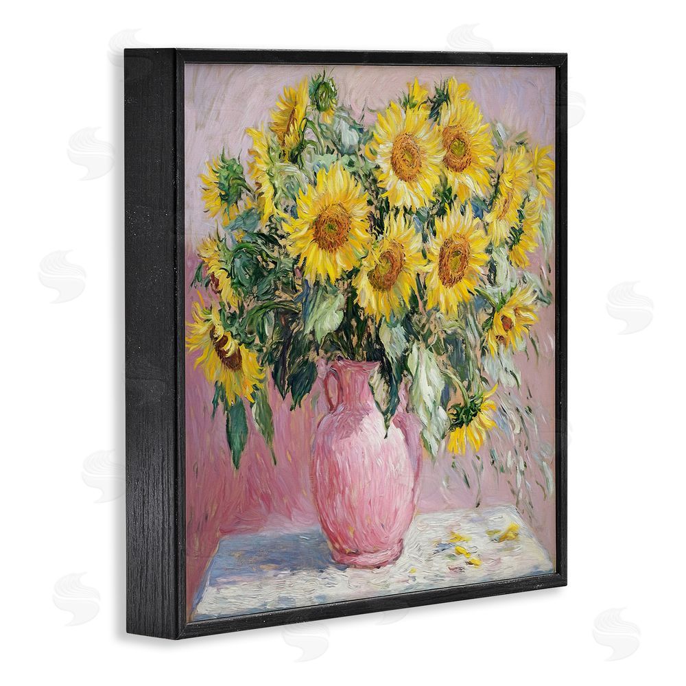 Tina LeCour Sunflowers In Pink Vase Impression Black Framed Giclee Wall Art Print