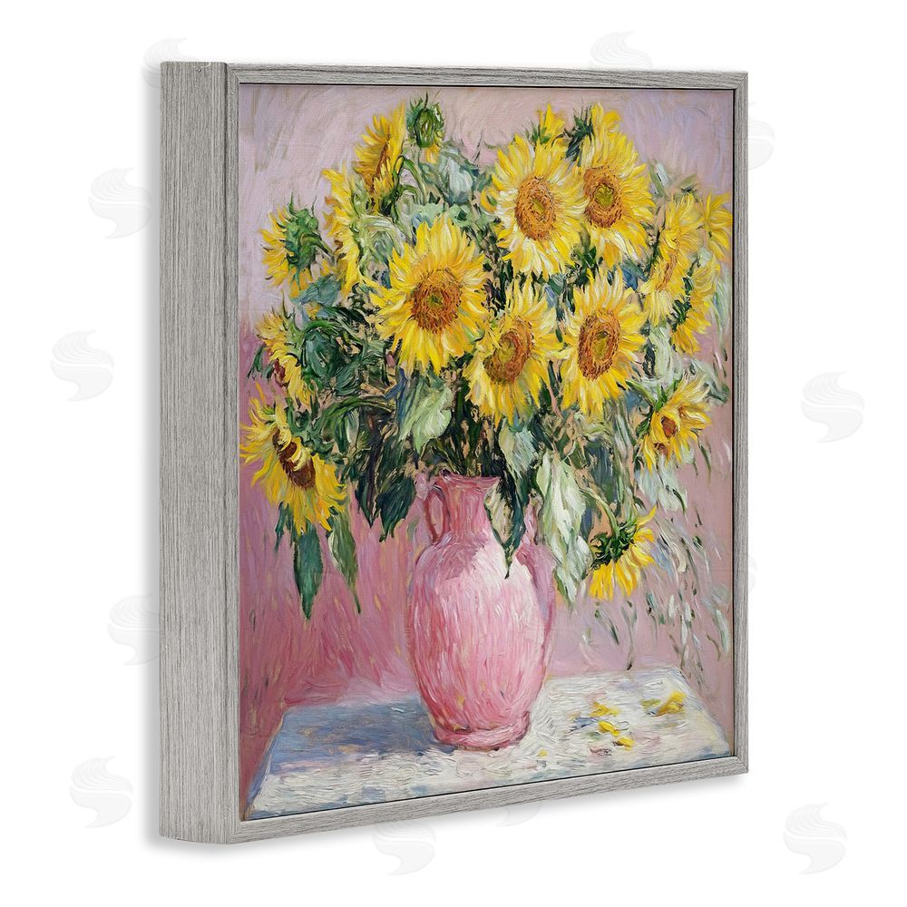 Tina LeCour Sunflowers In Pink Vase Impression Gray Framed Giclee Wall Art Print