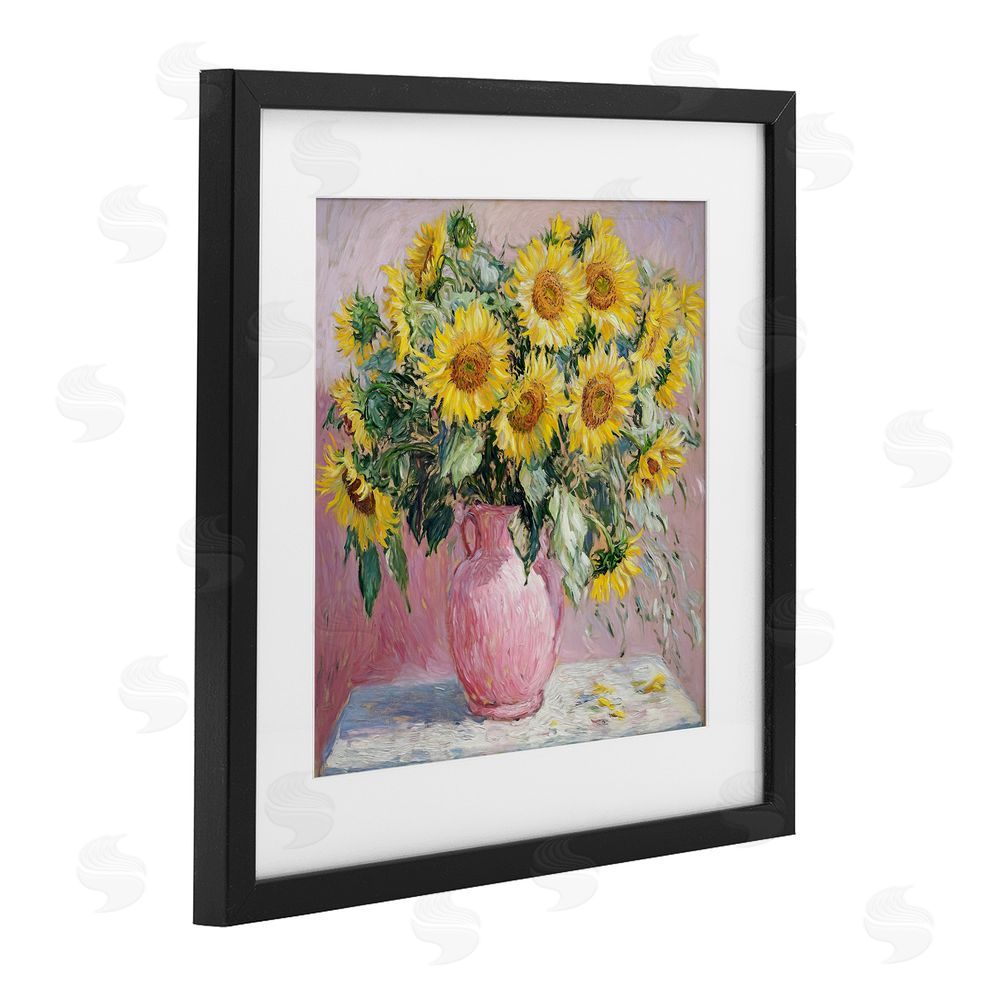 Tina LeCour Sunflowers In Pink Vase Impression Black Framed Print Under Glass Wall Art