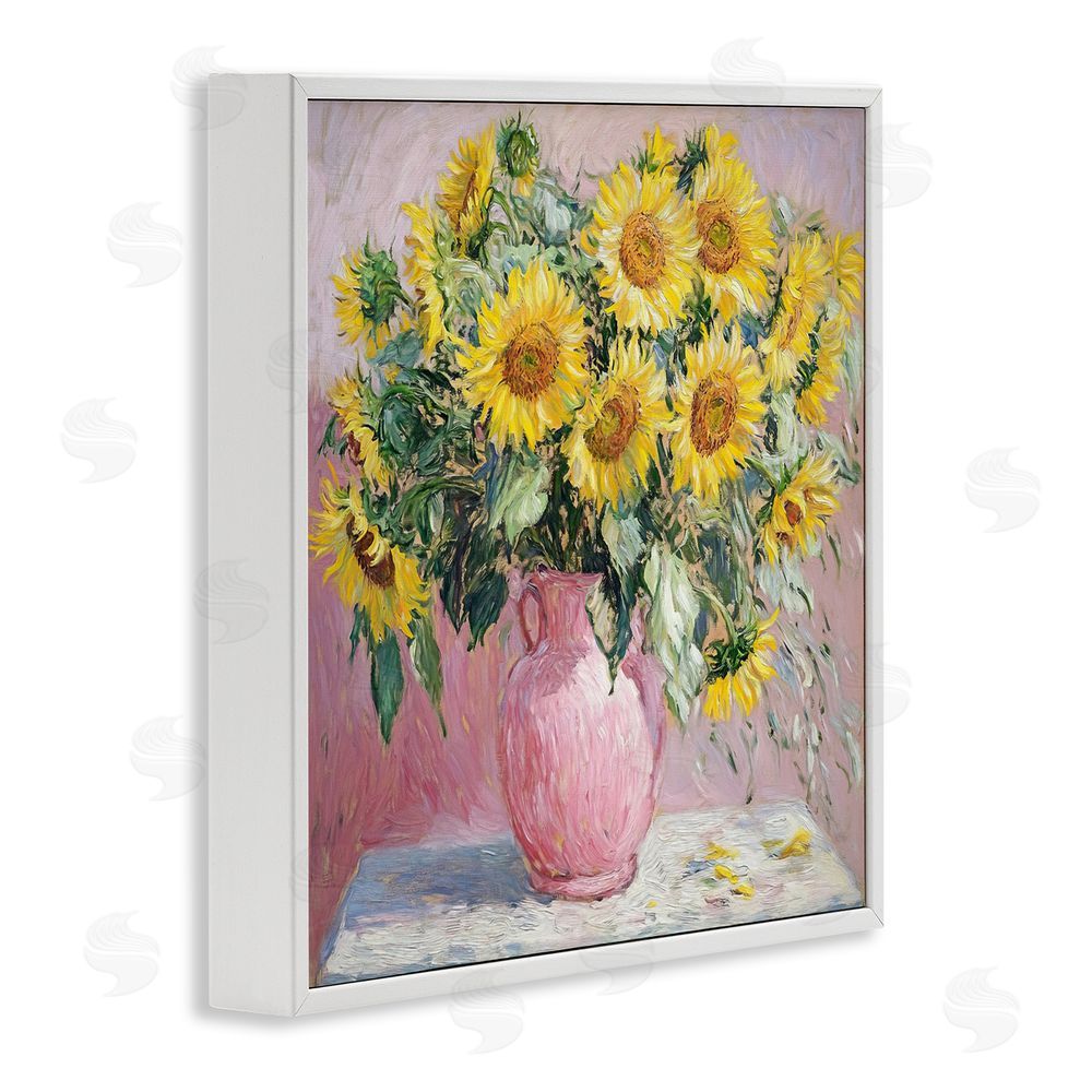 Tina LeCour Sunflowers In Pink Vase Impression White Framed Giclee Wall Art Print