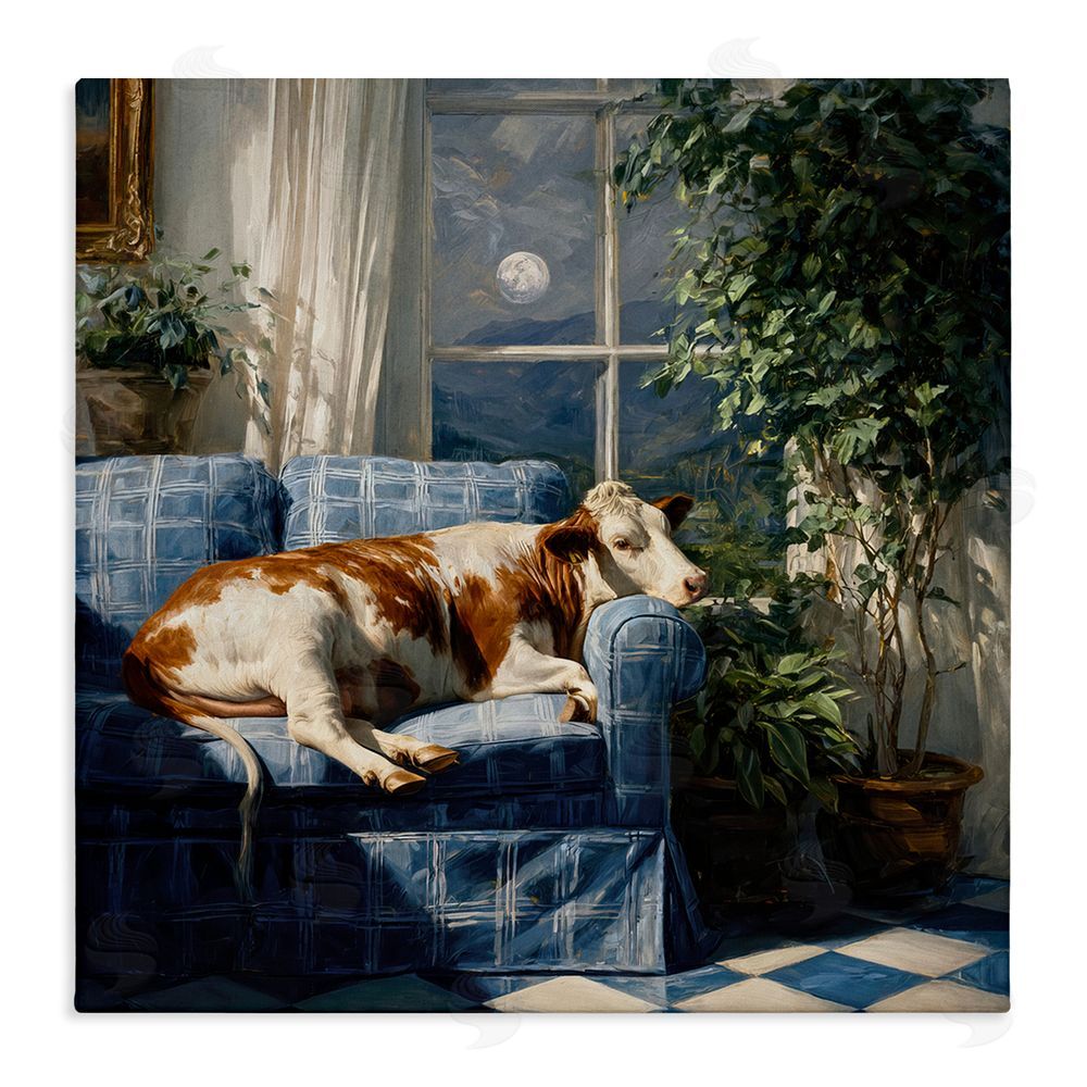 Tina LeCour Midnight Moo Lounging on Sofa Stretched Canvas Wall Art Print