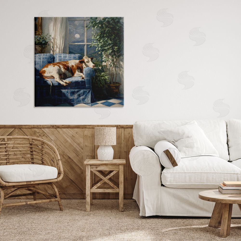 Tina LeCour Midnight Moo Lounging on Sofa Stretched Canvas Wall Art in Room