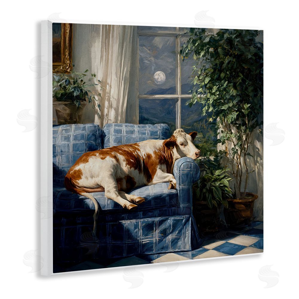 Tina LeCour Midnight Moo Lounging on Sofa Wooden Wall Plaque Art Print