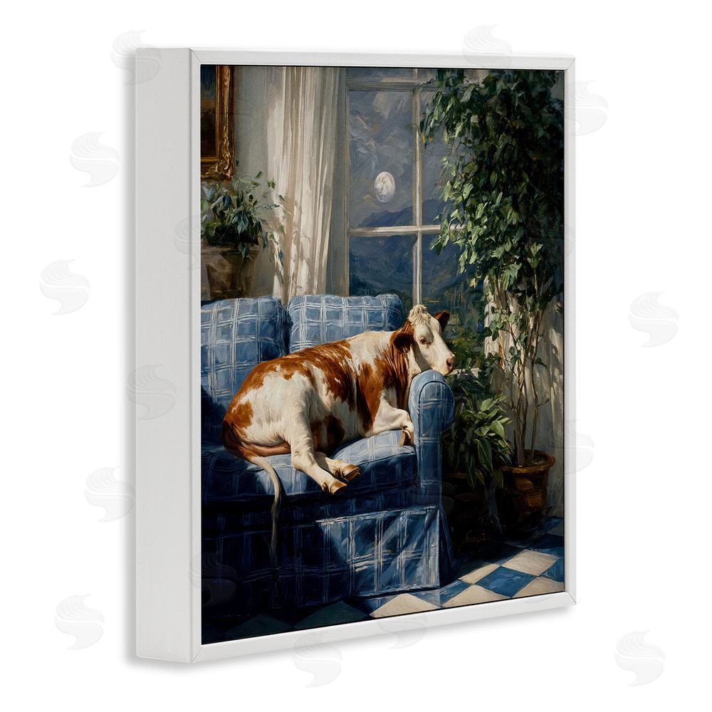 Tina LeCour Midnight Moo Lounging on Sofa White Framed Giclee Wall Art Print