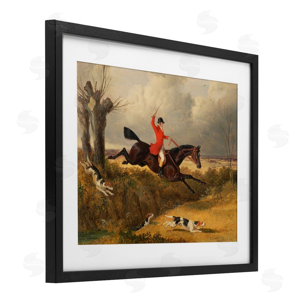 Tina LeCour Jockey & Dogs Clearing a Ditch Black Framed Print Under Glass Wall Art