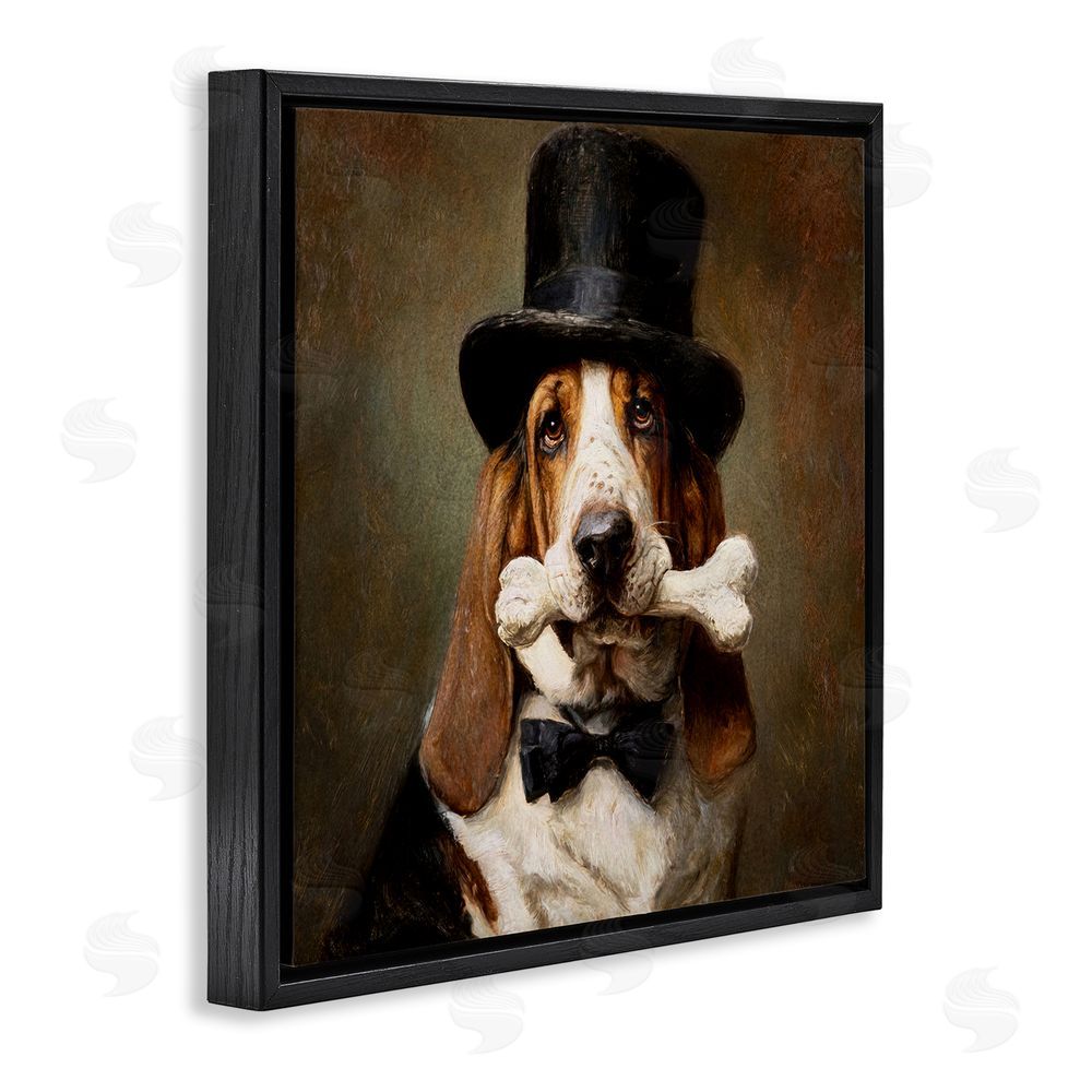 Tina LeCour Loyal Gentleman Basset Hound Black Floating Frame Canvas Wall Art Print