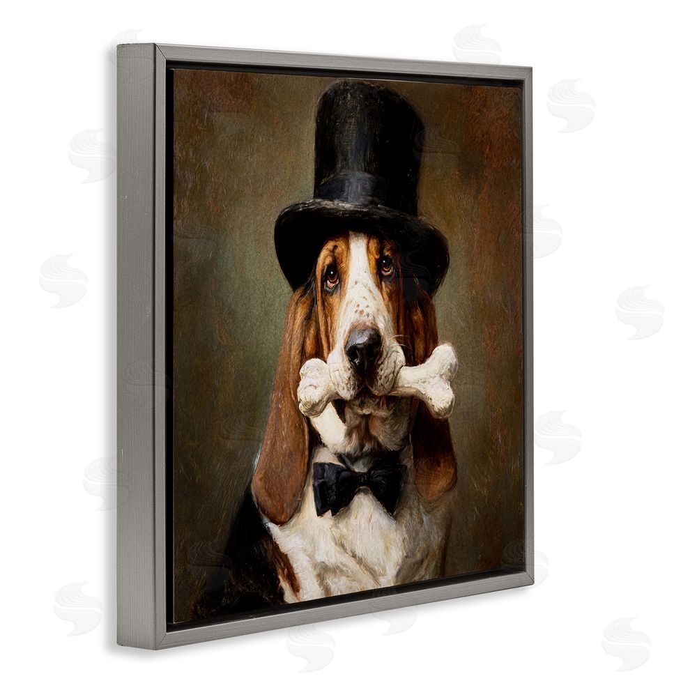 Tina LeCour Loyal Gentleman Basset Hound Gray Floating Frame Canvas Wall Art Print