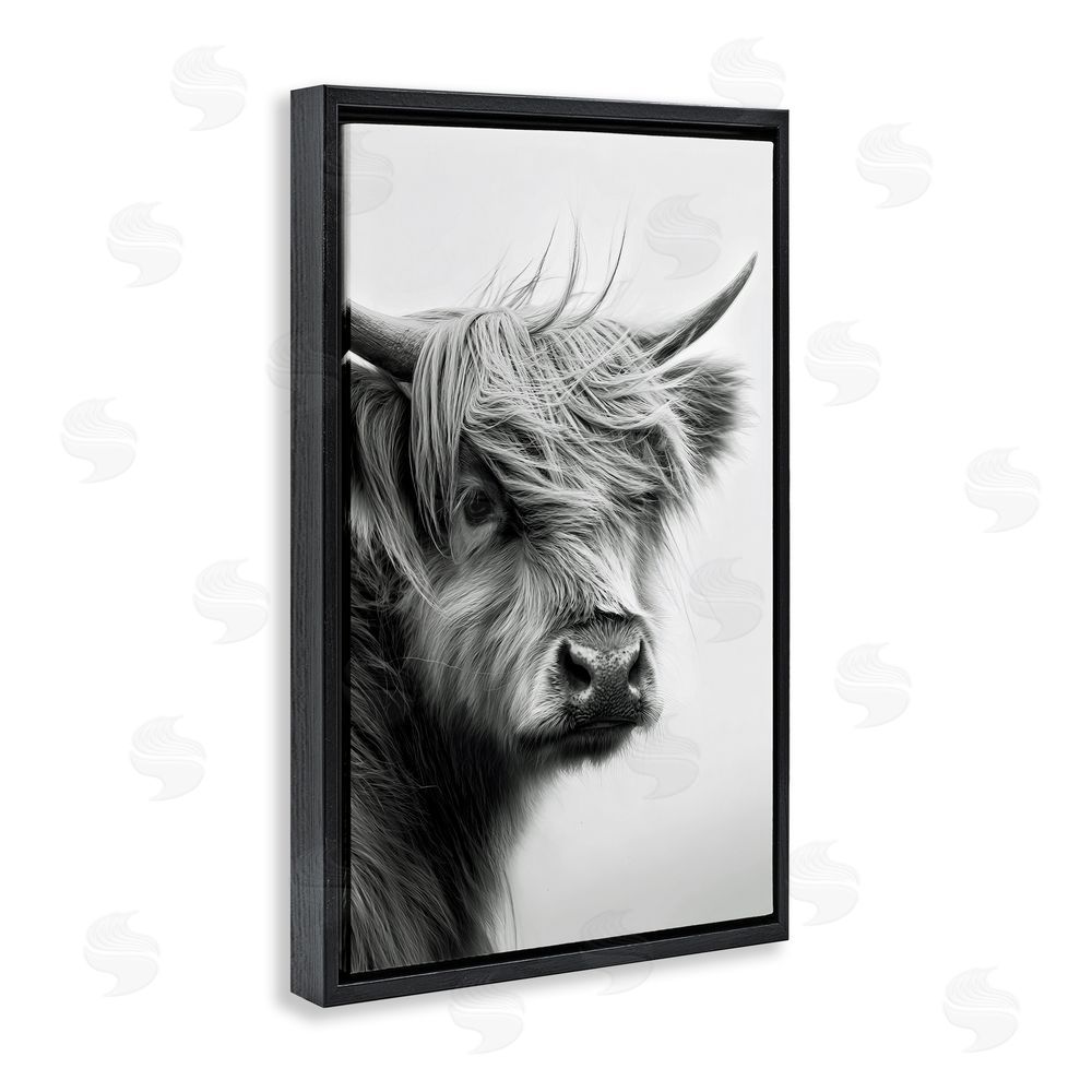 Tina LeCour Young Highland Cow Portrait Black Floating Frame Canvas Wall Art Print