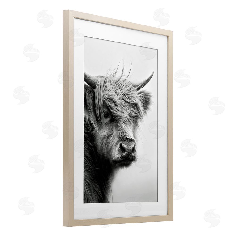 Tina LeCour Young Highland Cow Portrait Brown Framed Print Under Glass Wall Art