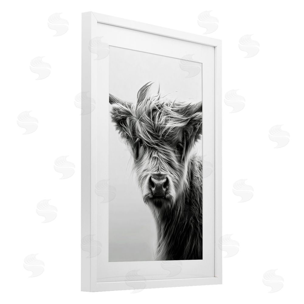 Tina LeCour Windblown Young Highland Calf White Framed Print Under Glass Wall Art