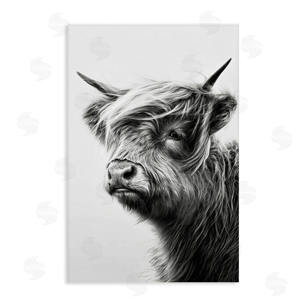 Tina LeCour Highland Cattle Young Calf Stretched Canvas Wall Art Print