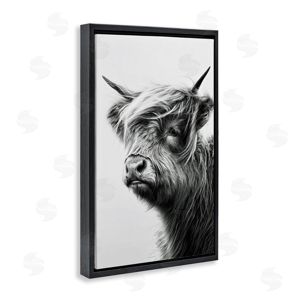 Tina LeCour Highland Cattle Young Calf Black Floating Frame Canvas Wall Art Print