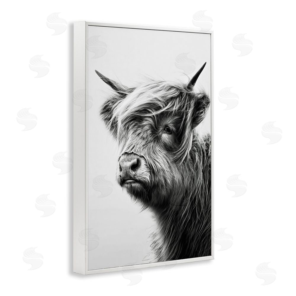 Tina LeCour Highland Cattle Young Calf White Framed Giclee Wall Art Print