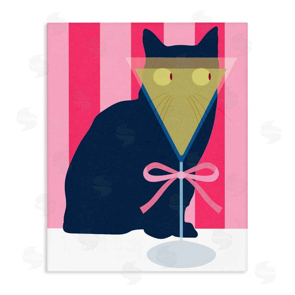 Daphne Polselli Playful Striped Cat with Martini Stretched Canvas Wall Art