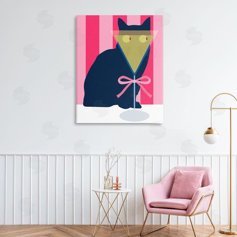 Daphne Polselli Playful Striped Cat with Martini Stretched Canvas Wall Art in Room