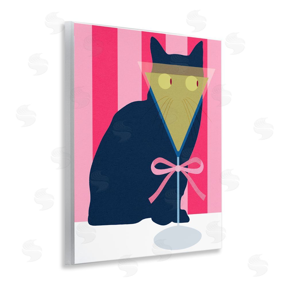 Daphne Polselli Playful Striped Cat with Martini Wall Plaque Home Decor Art Print