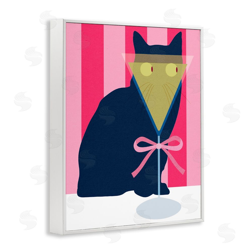 Daphne Polselli Playful Striped Cat with Martini White Framed Giclee Wall Art