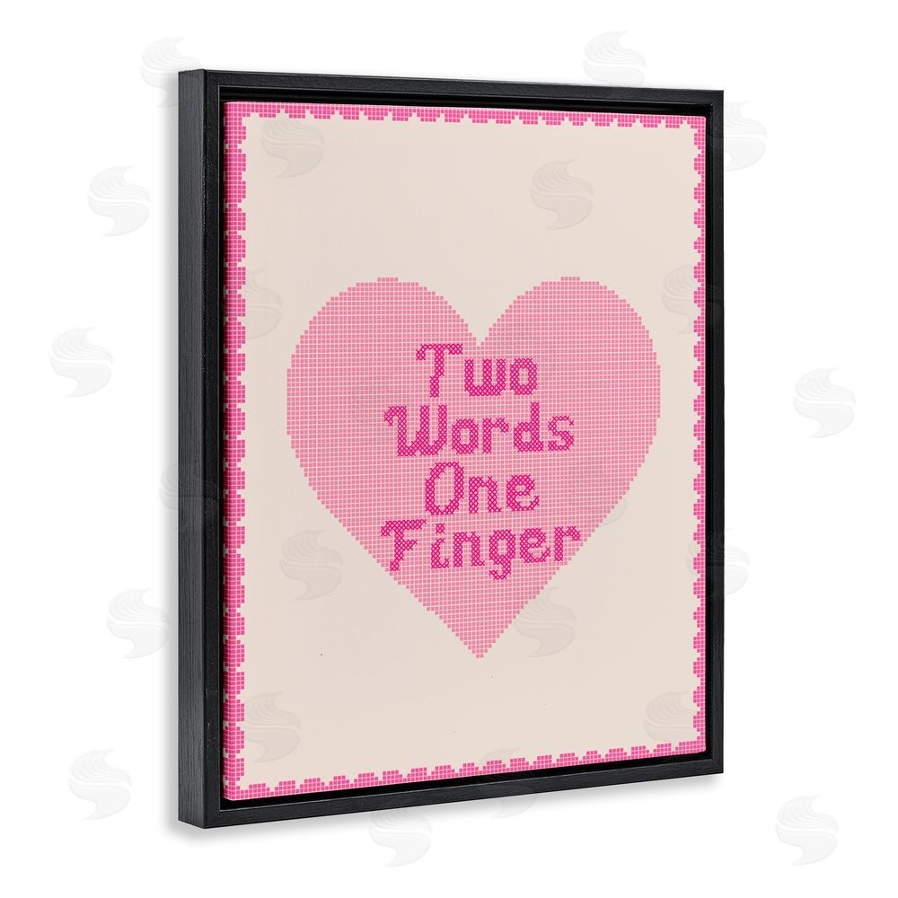 Lil' Rue Two Words One Finger Heart Black Floating Framed Canvas Wall Art Print