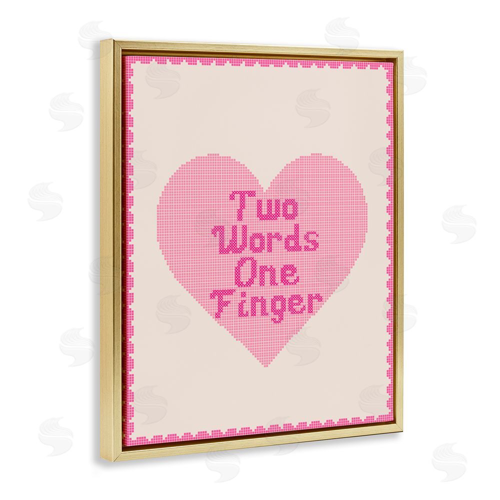 Lil' Rue Two Words One Finger Heart Gold Floating Framed Canvas Wall Art Print