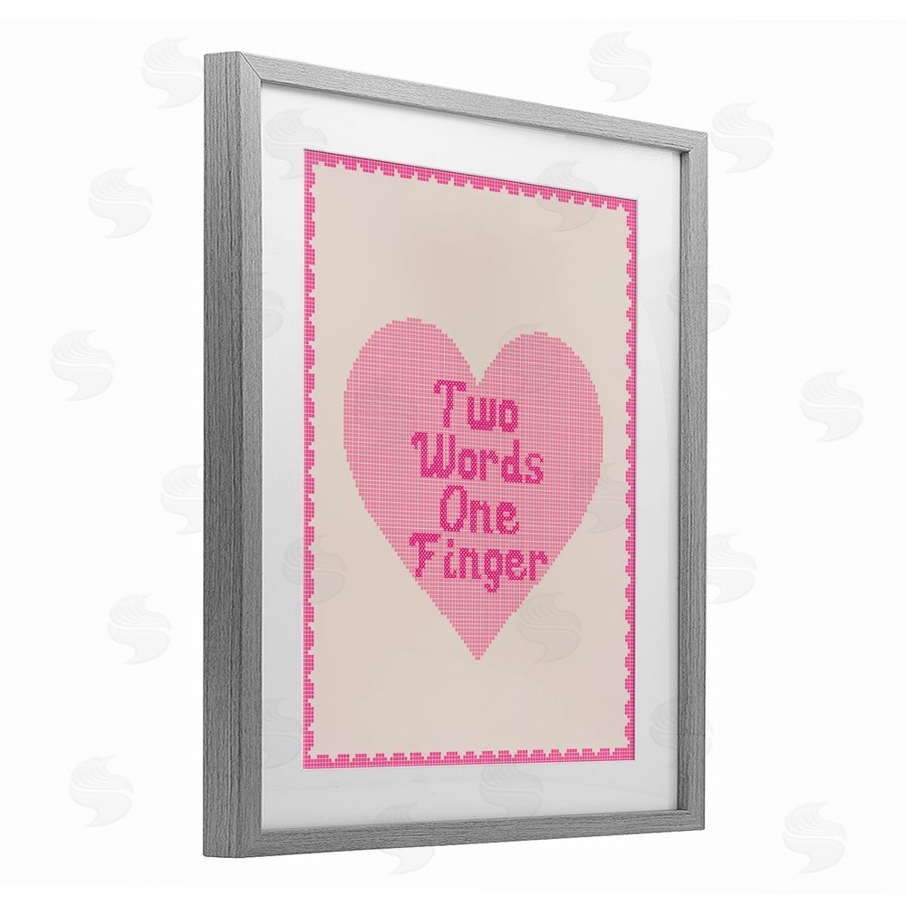 Lil' Rue Two Words One Finger Heart Gray Framed Print Under Glass with White Mat Wall Art