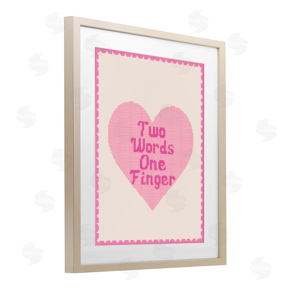 Lil' Rue Two Words One Finger Heart Brown Framed Print Under Glass with White Mat Wall Art