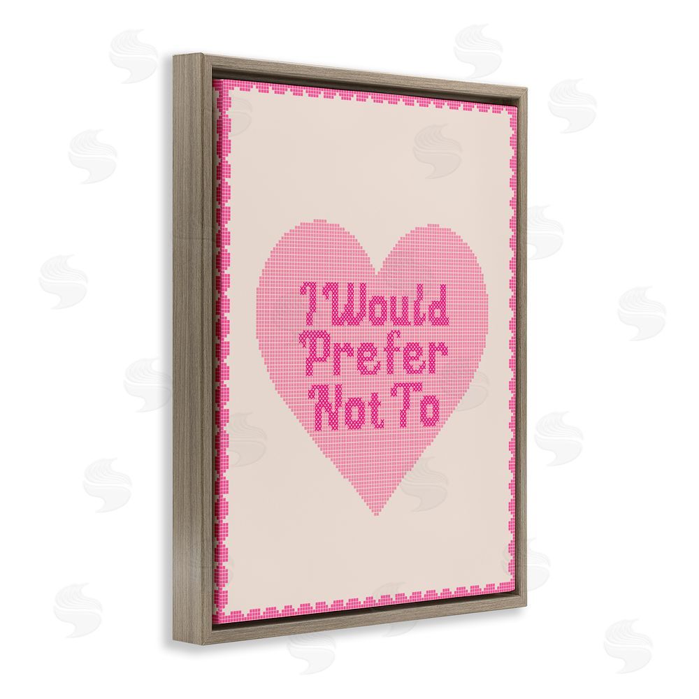 Daphne Polselli I Would Prefer Not To Pink Heart Brown Floating Framed Canvas Wall Art