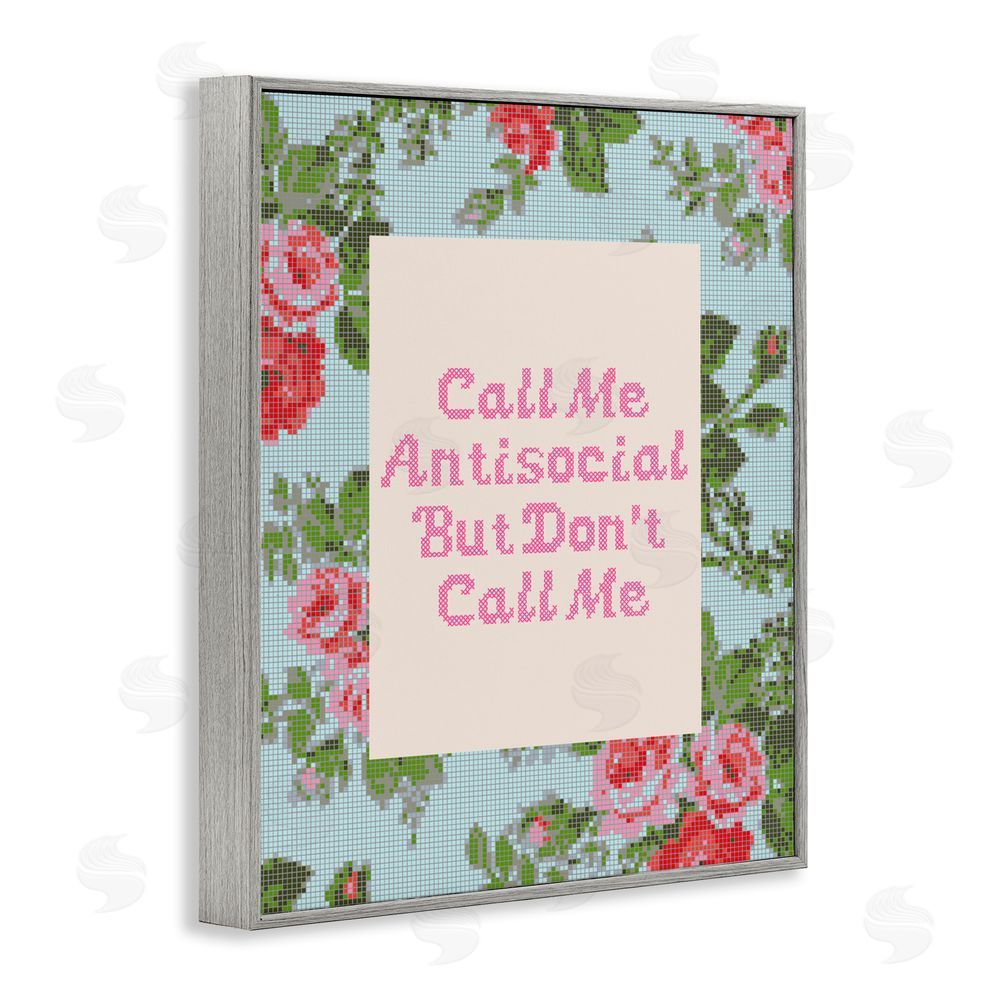 Lil' Rue Don't Call Me Vintage Florals Gray Framed Giclee Wall Art Print
