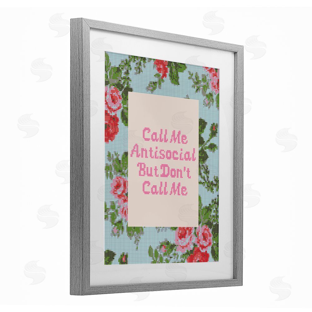 Lil' Rue Don't Call Me Vintage Florals Gray Framed Print Under Glass Wall Art