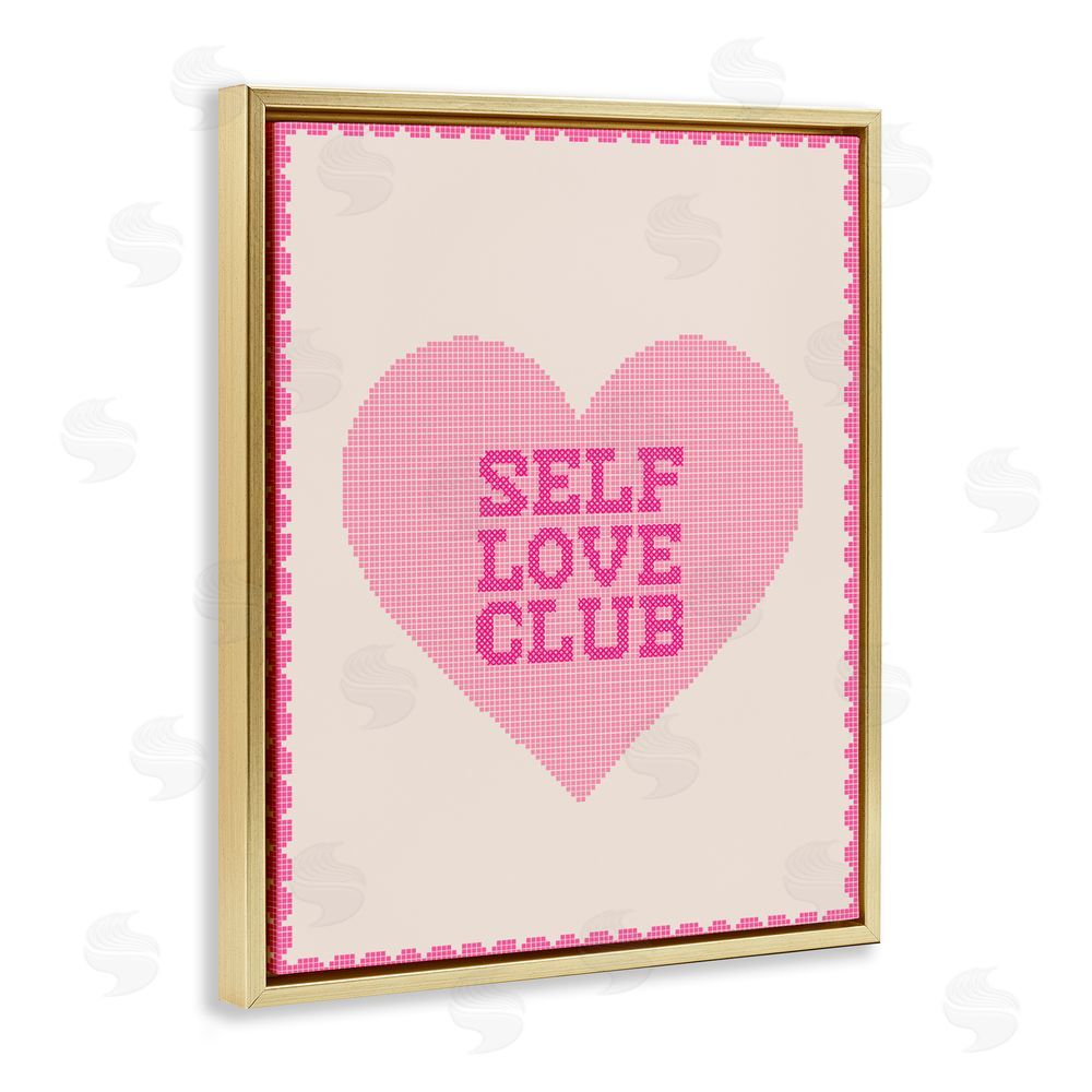 Lil' Rue Self Love Club Pixel Heart Gold Floating Framed Canvas Wall Art Print