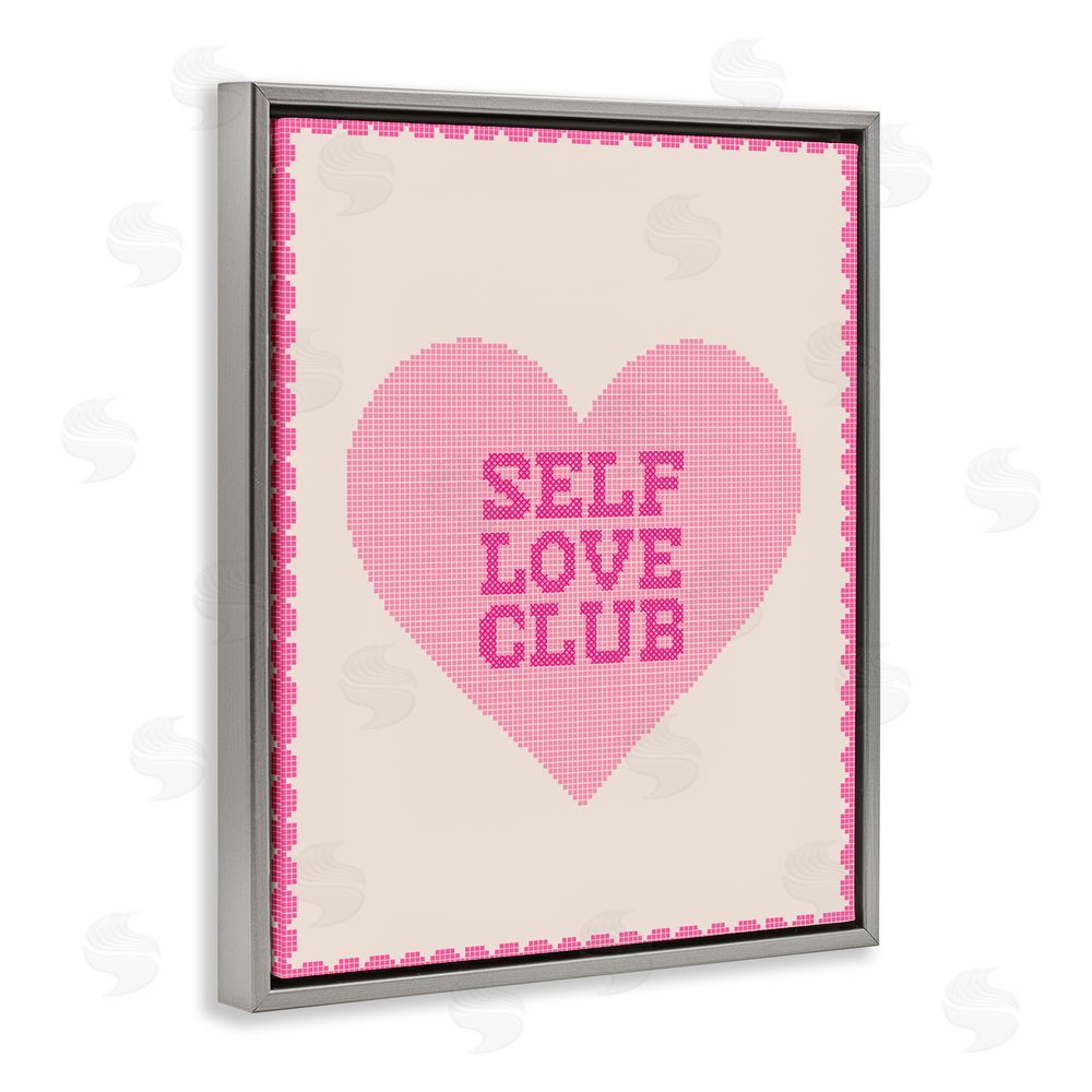 Lil' Rue Self Love Club Pixel Heart Gray Floating Framed Canvas Wall Art Print