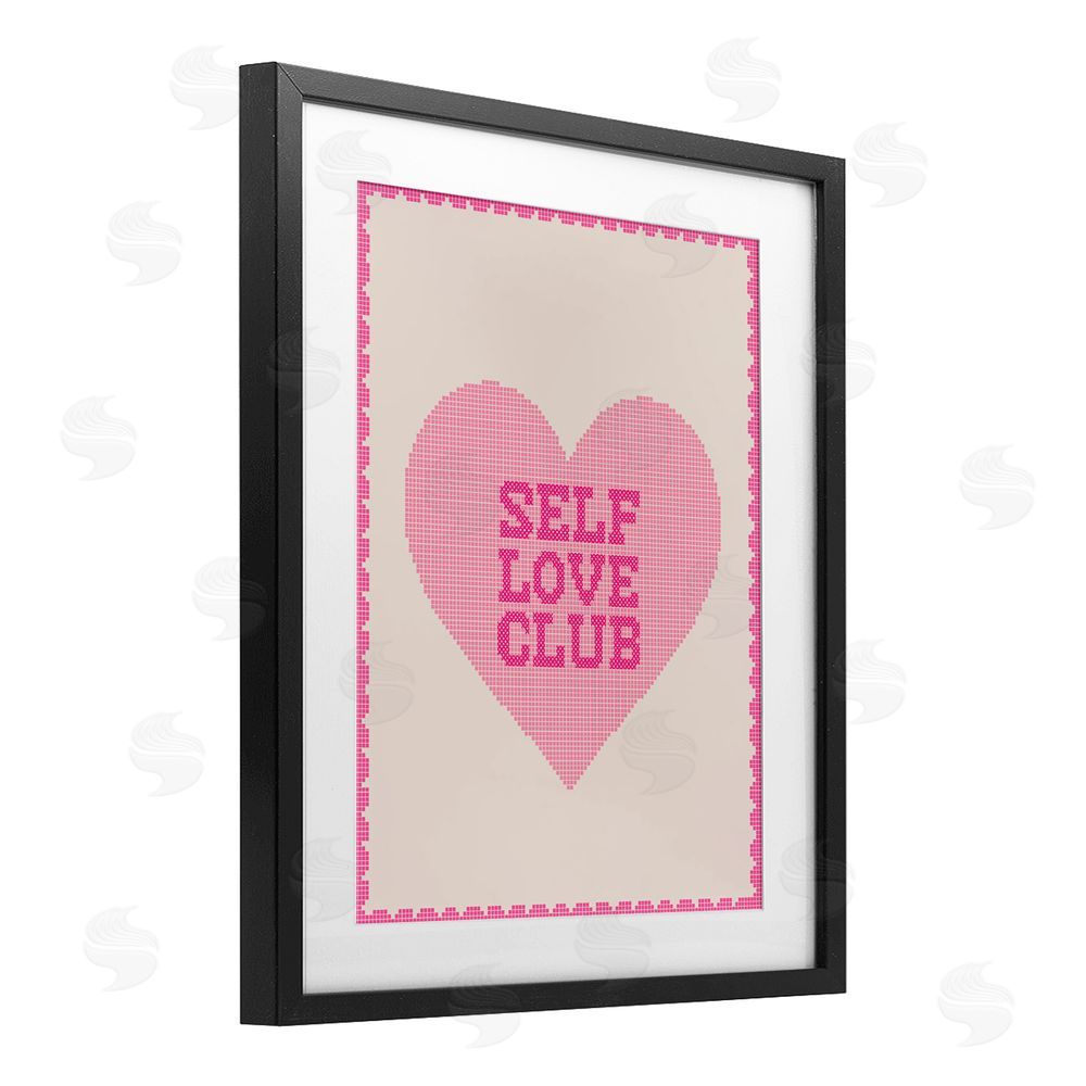 Lil' Rue Self Love Club Pixel Heart Black Framed Print Under Glass with White Mat Wall Art