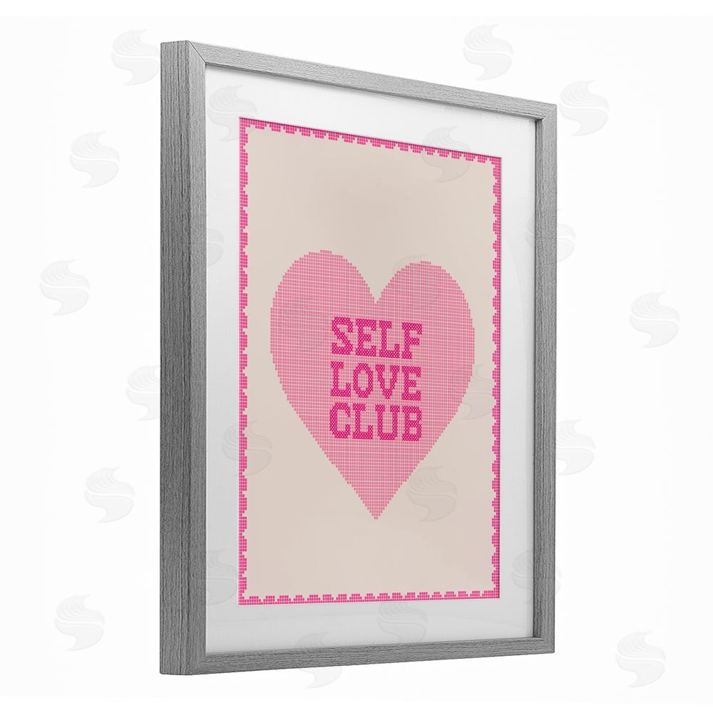 Lil' Rue Self Love Club Pixel Heart Gray Framed Print Under Glass with White Mat Wall Art