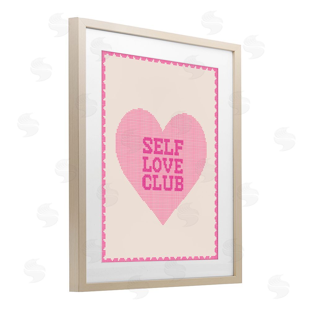 Lil' Rue Self Love Club Pixel Heart Brown Framed Print Under Glass with White Mat Wall Art