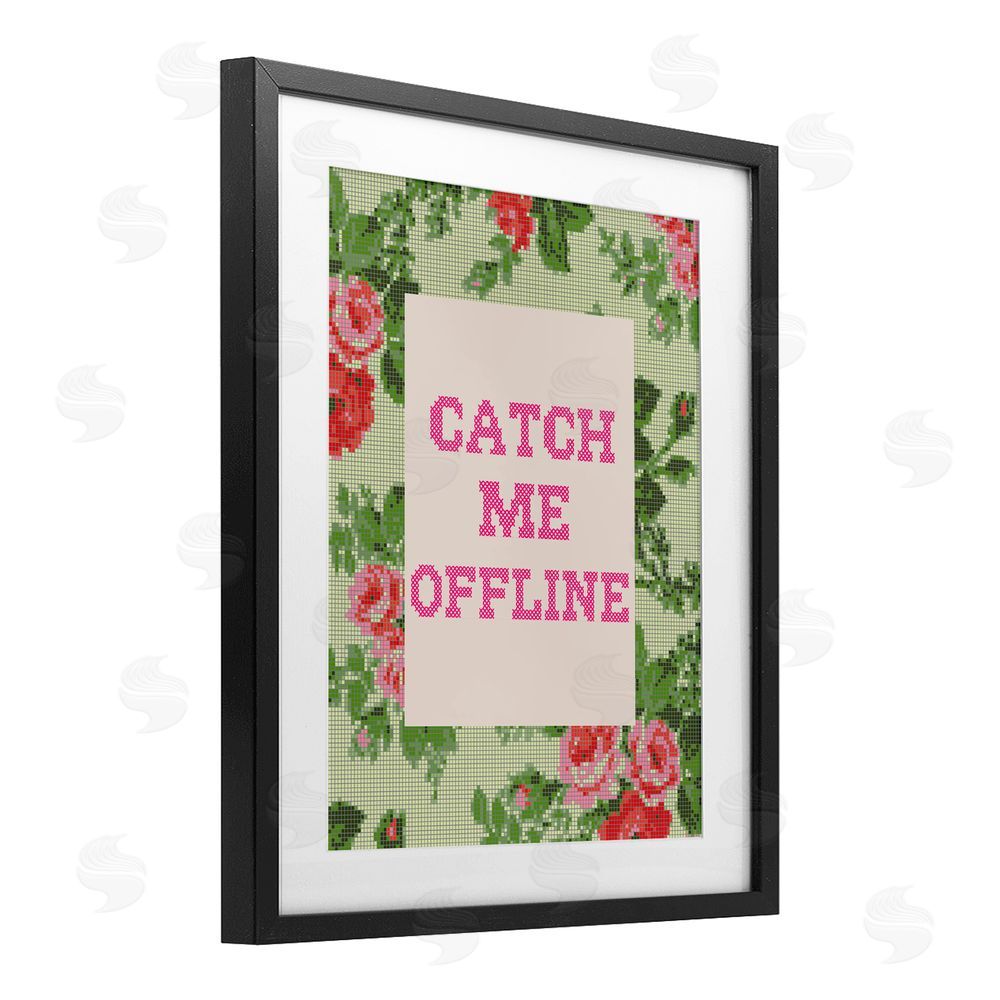 Stupell Studio Catch Me Offline Faux Cross Stitch Black Framed Print Under Glass with Matting Wall Art