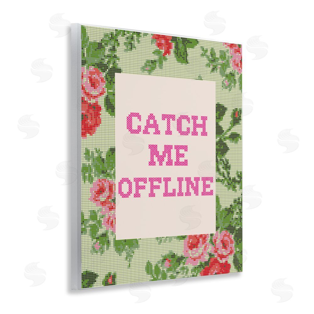 Stupell Studio Catch Me Offline Faux Cross Stitch Wall Plaque Art Print with White Foil Wrap