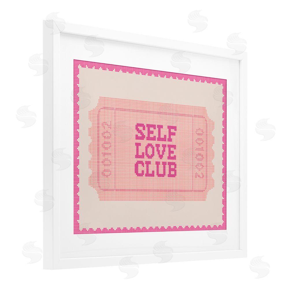 Lil' Rue Self Love Club Retro Ticket White Framed Print Under Glass with White Mat Wall Art