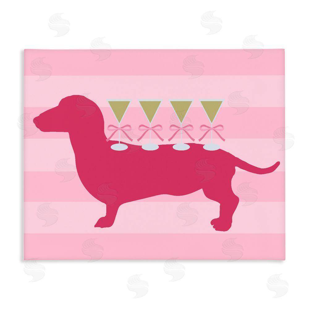 Daphne Polselli Pink Dachshund With Martinis Stretched Canvas Wall Art