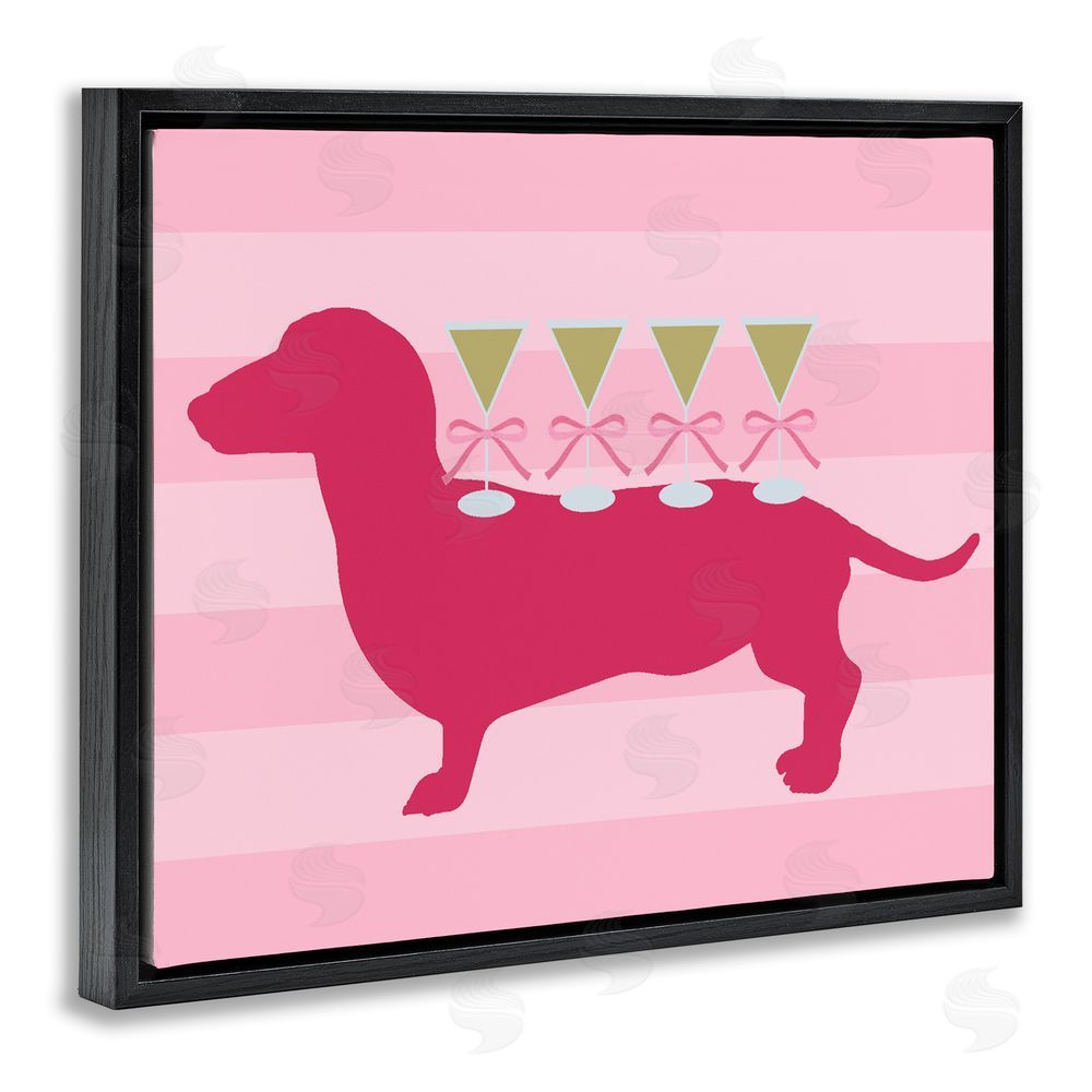 Daphne Polselli Pink Dachshund With Martinis Black Floating Framed Canvas Wall Art