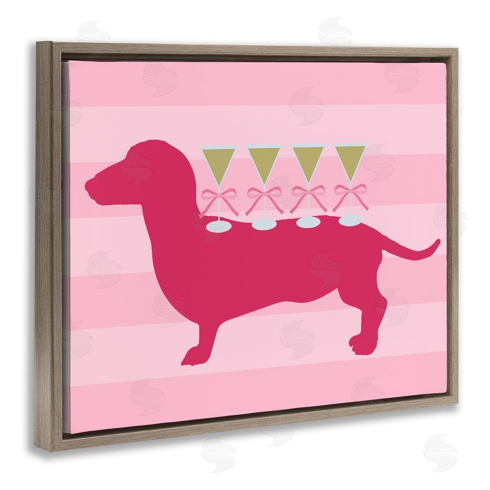 Daphne Polselli Pink Dachshund With Martinis Brown Floating Framed Canvas Wall Art