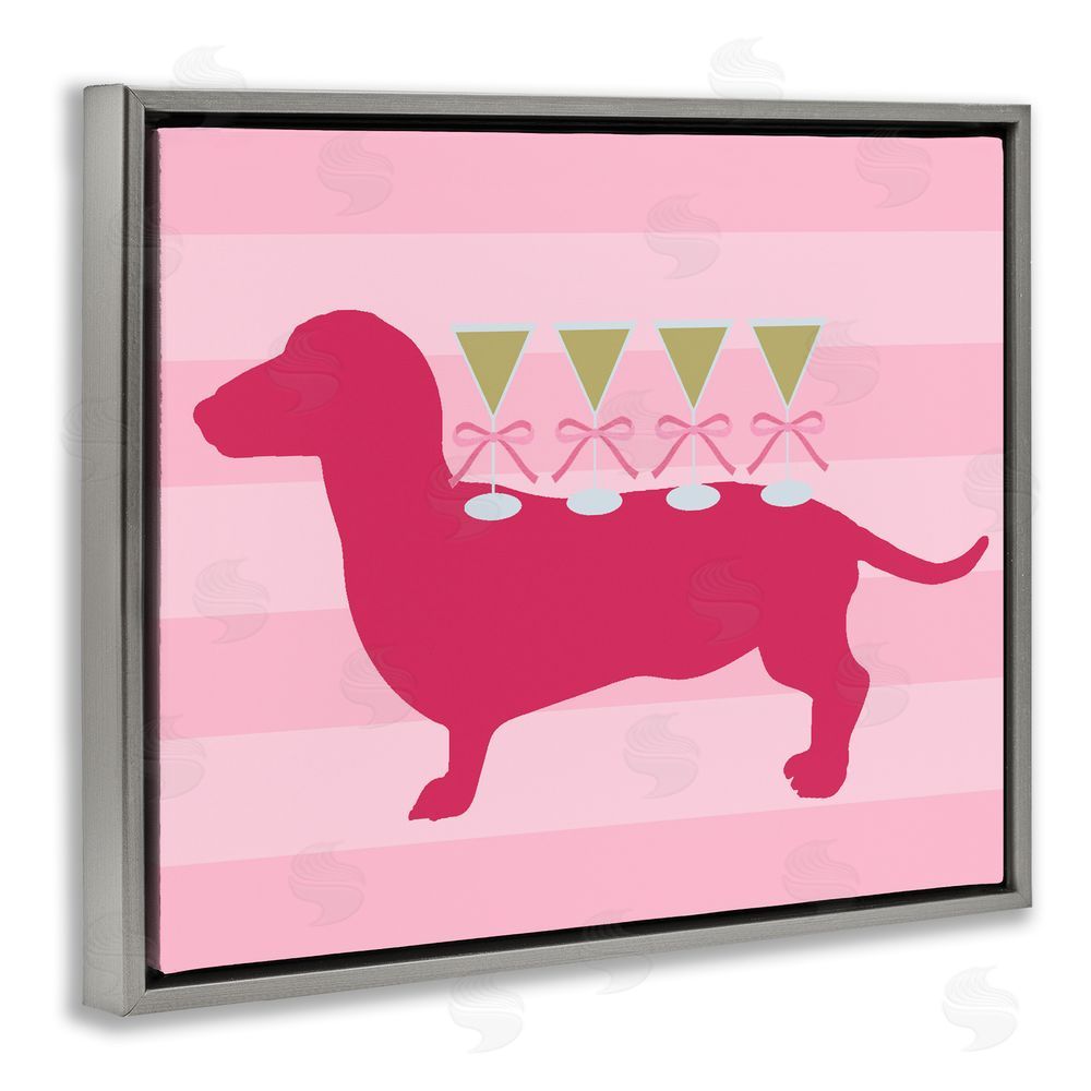 Daphne Polselli Pink Dachshund With Martinis Gray Floating Framed Canvas Wall Art