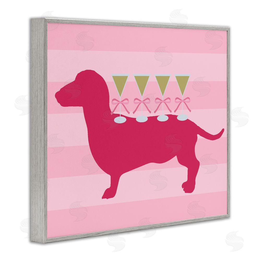Daphne Polselli Pink Dachshund With Martinis Gray Framed Giclee Wall Art