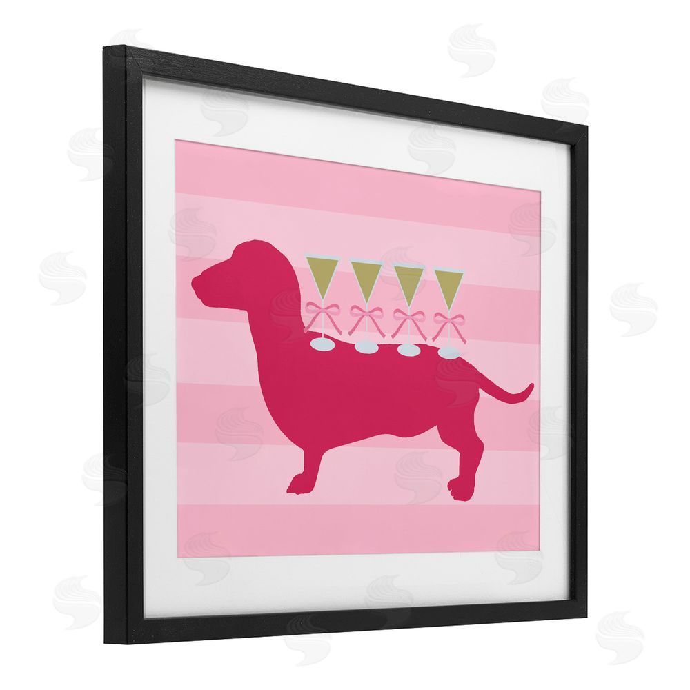 Daphne Polselli Pink Dachshund With Martinis Black Framed Print Under Glass Wall Art