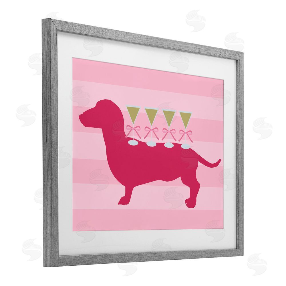 Daphne Polselli Pink Dachshund With Martinis Gray Framed Print Under Glass Wall Art
